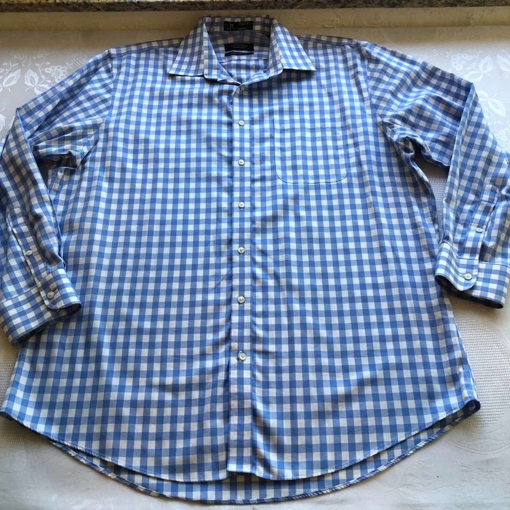Nordstrom Wrinkle-Free Blue/White Checkered Button-Up Shirt Men’s Size 16.5 34